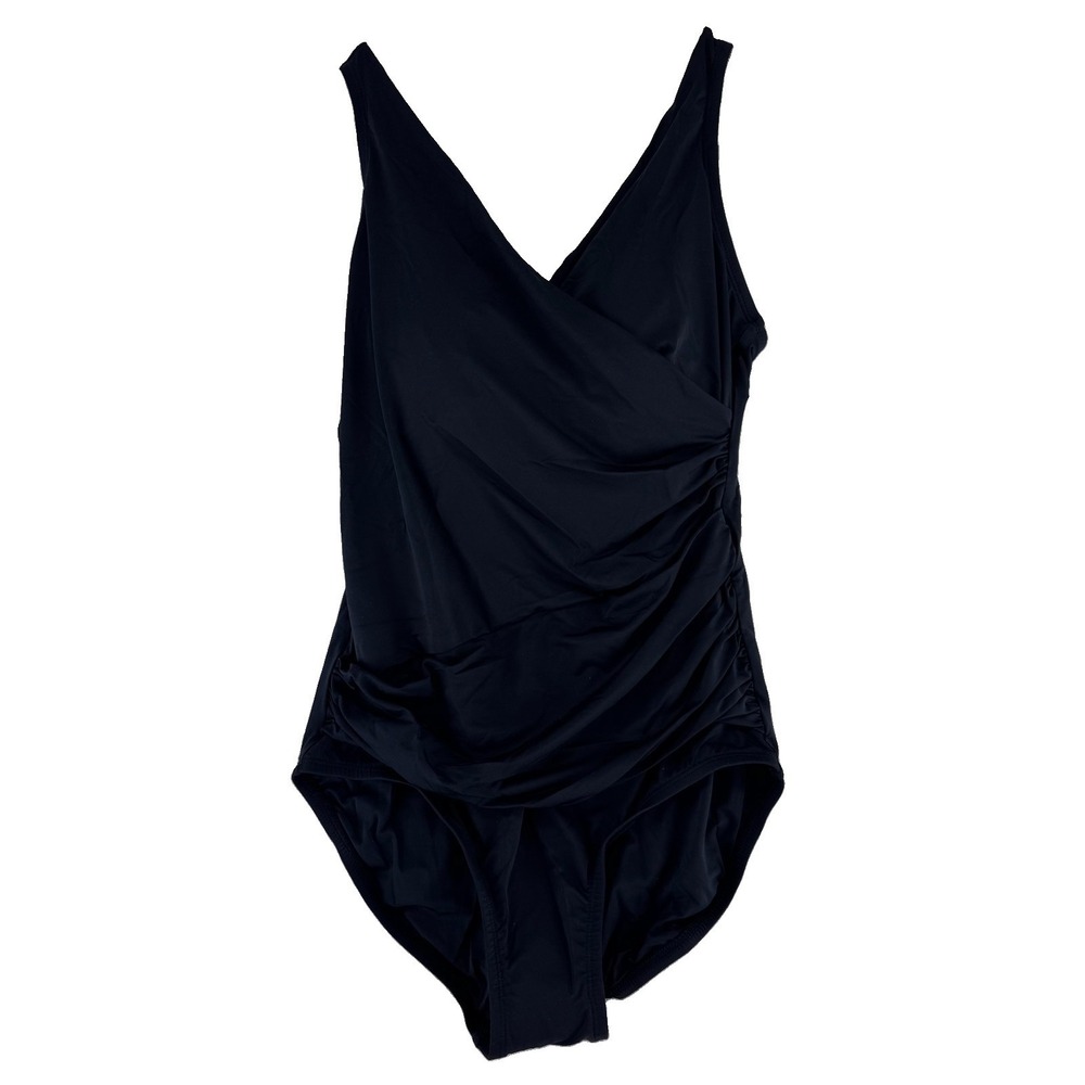 Jantzen Draped Surplice Mailot One Piece Swimsuit Size 4 Regular Black